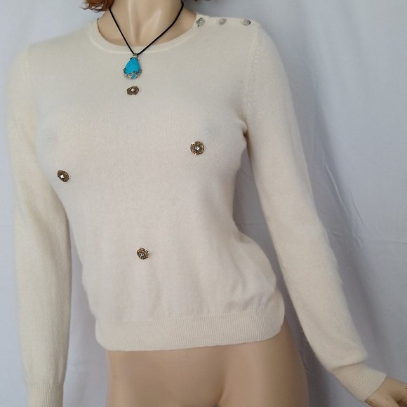 LAUREN RALPH LAUREN Cream 100% Cashmere Sweater PM - Picture 2 of 7